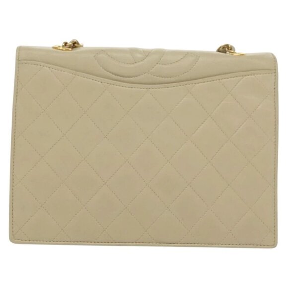 CHANEL Matelasse Chain Shoulder Bag Lamb Skin Ivory Gold CC Auth - Picture 3 of 16